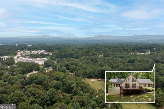 drone / aerial view featuring a mountain view