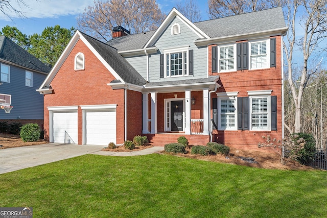 view of front of house with a garage and a front yard