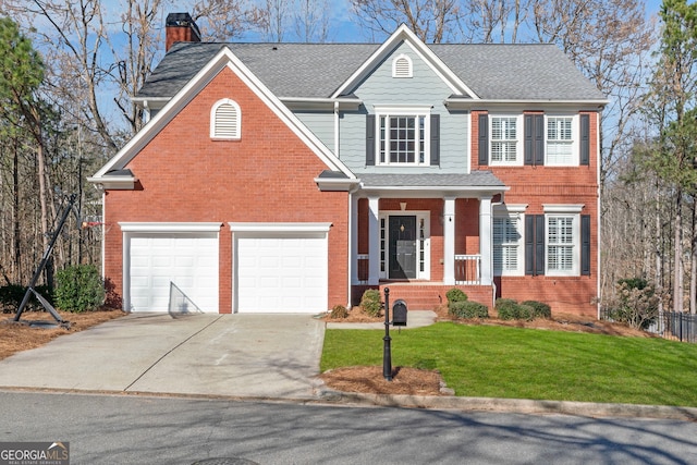 view of front of property featuring a garage and a front yard