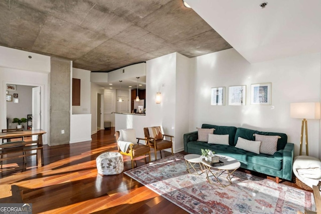 living room with hardwood / wood-style flooring