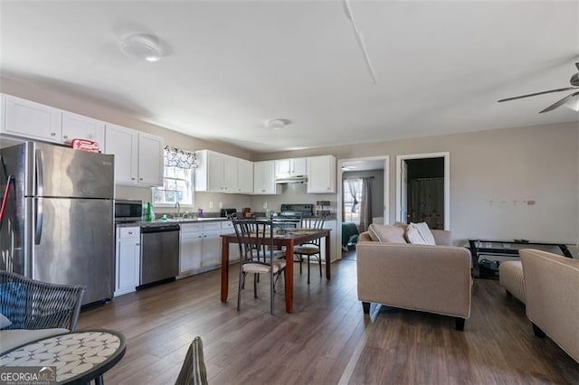 kitchen with plenty of natural light, stainless steel appliances, and white cabinetry