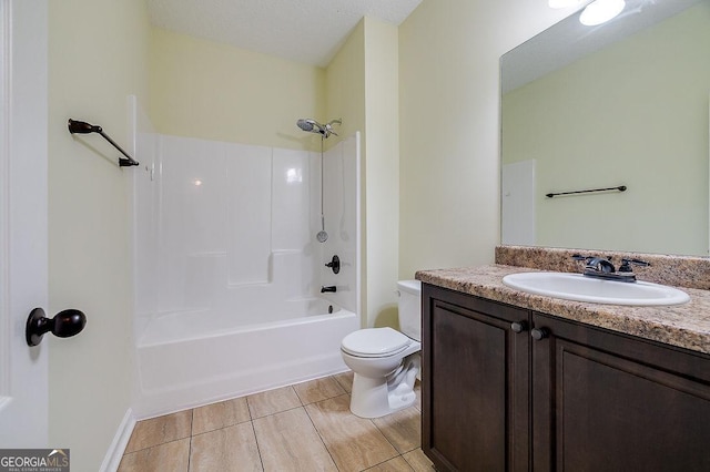 full bathroom featuring toilet, vanity, tub / shower combination, and tile patterned floors