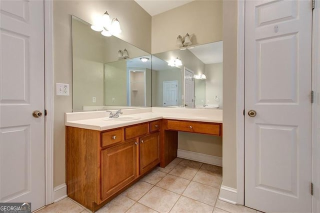 bathroom with tile patterned floors and vanity