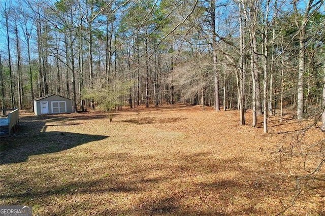 view of yard featuring a shed