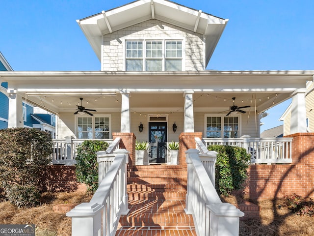 view of front of house with covered porch and ceiling fan