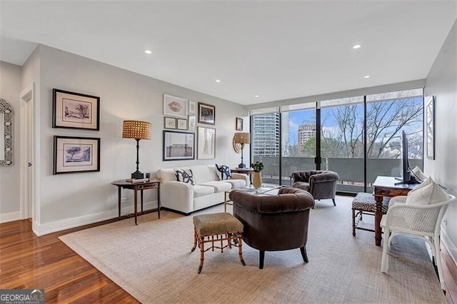 living room with wood-type flooring