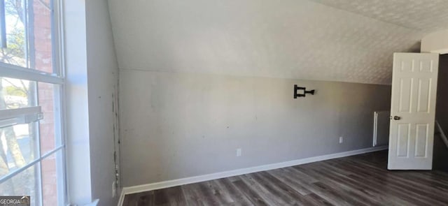 additional living space featuring vaulted ceiling and dark hardwood / wood-style flooring