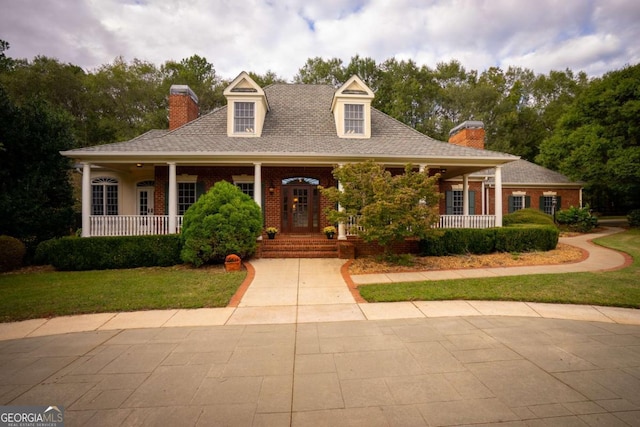 view of front facade featuring a front lawn and a porch