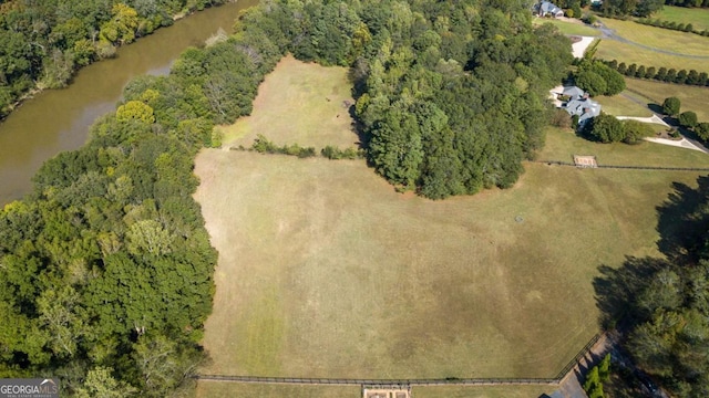 bird's eye view with a rural view and a water view