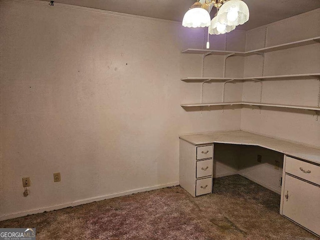 unfurnished office featuring dark colored carpet