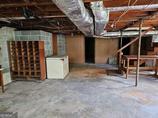 basement featuring refrigerator