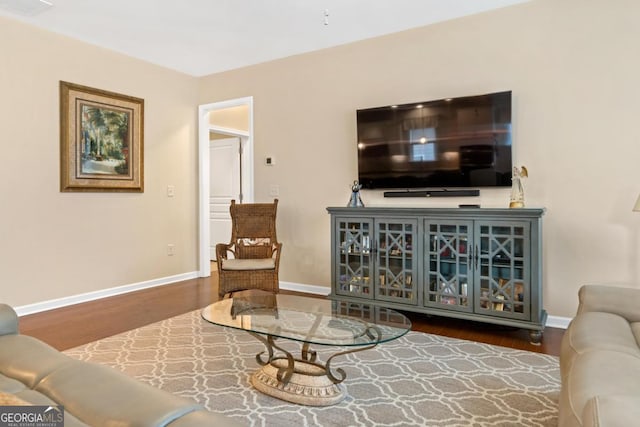 living room with dark wood-type flooring