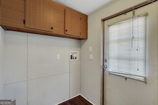 washroom with cabinets and hookup for a washing machine