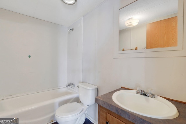 full bathroom with shower / bathing tub combination, toilet, and vanity