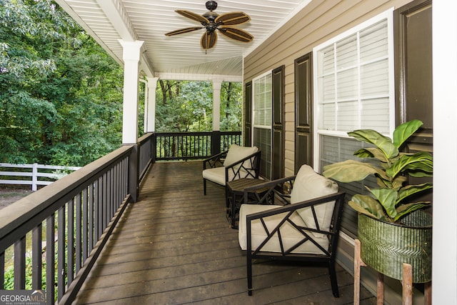 deck featuring ceiling fan