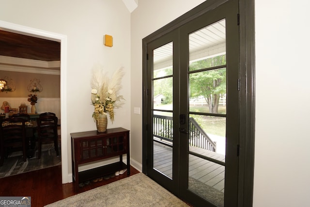 doorway to outside featuring dark hardwood / wood-style floors and french doors