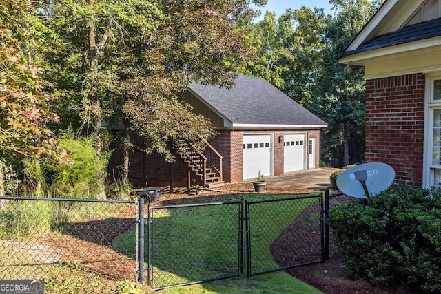 exterior space with a garage