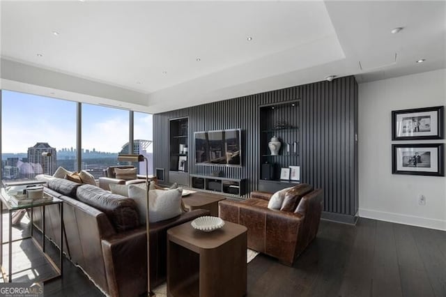 living room featuring dark hardwood / wood-style floors