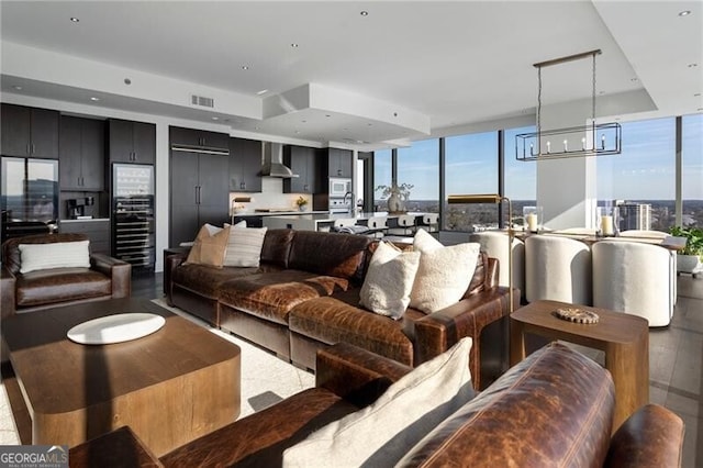 living room with expansive windows