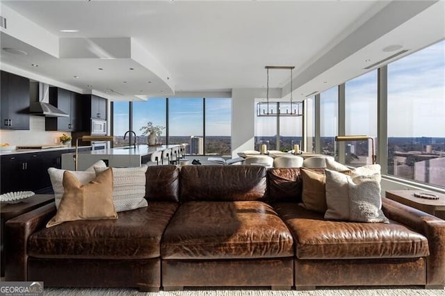 living room featuring a healthy amount of sunlight and sink