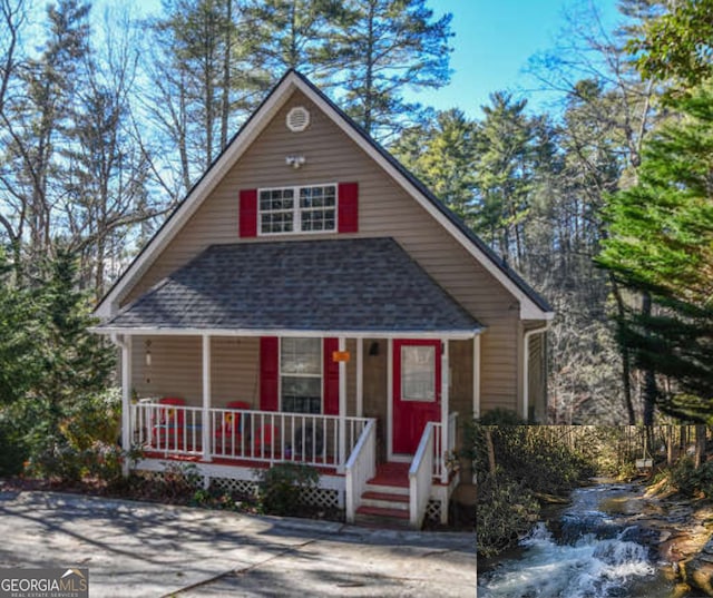 view of front of house featuring a porch and roof with shingles