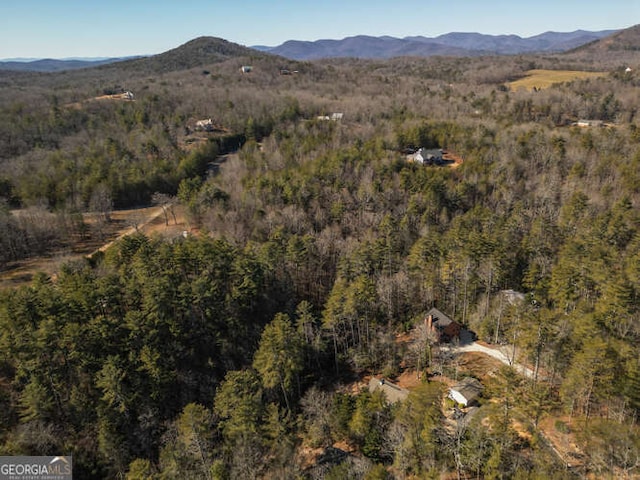 bird's eye view with a mountain view and a view of trees