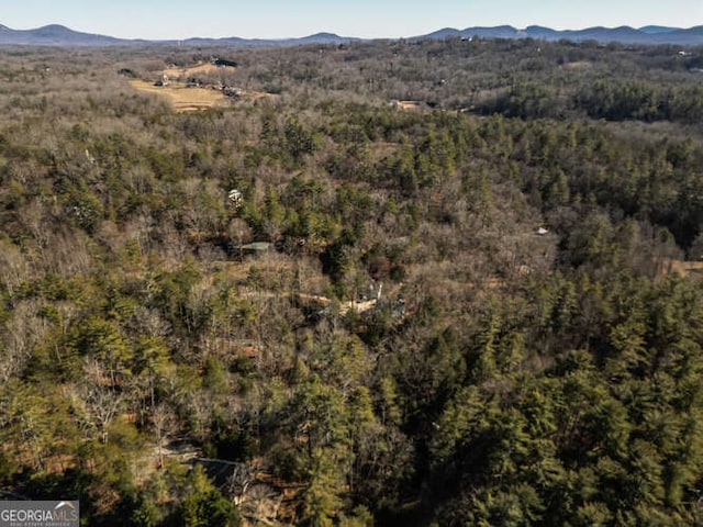 mountain view featuring a forest view