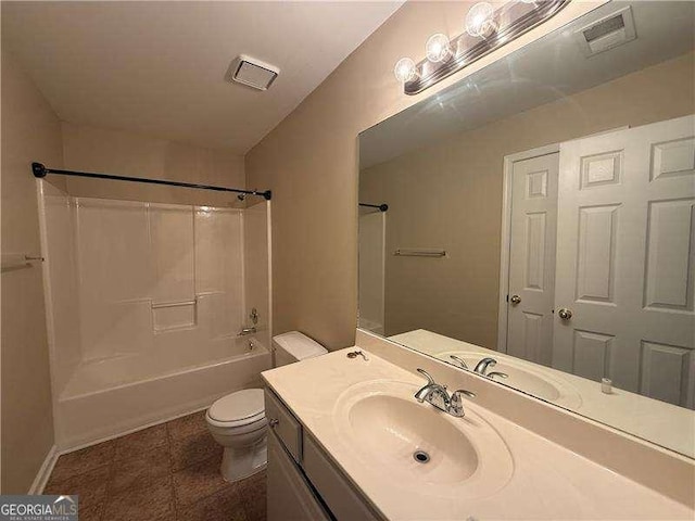 full bathroom featuring shower / bathing tub combination, vanity, and toilet