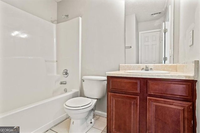 full bathroom with toilet, tile patterned floors, shower / washtub combination, and vanity