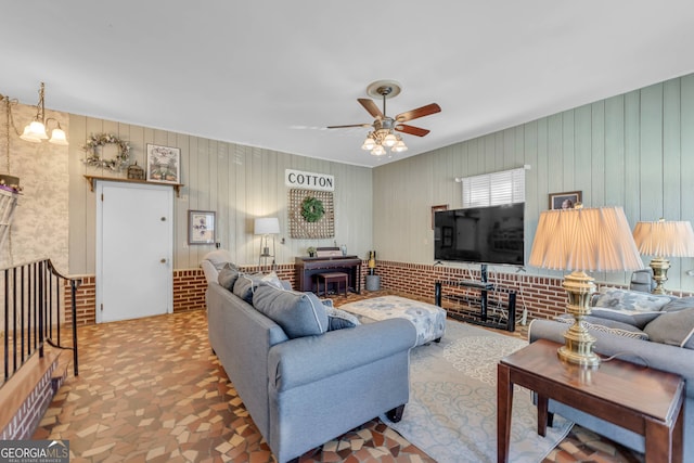 living room with ceiling fan