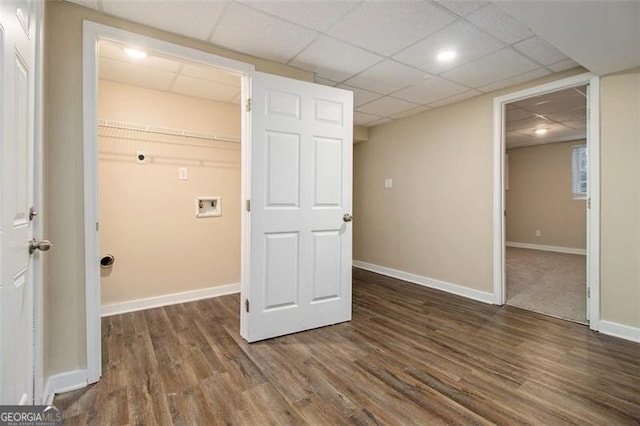 laundry room with dark hardwood / wood-style floors and hookup for a washing machine