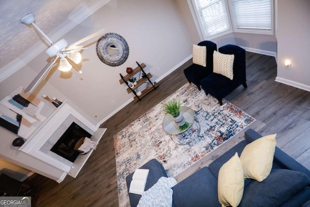 living room with dark wood-type flooring