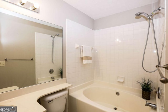 bathroom featuring toilet and bathing tub / shower combination