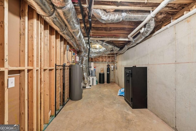 basement featuring water heater