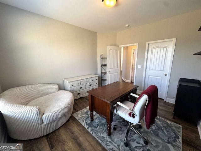 office area with dark hardwood / wood-style flooring