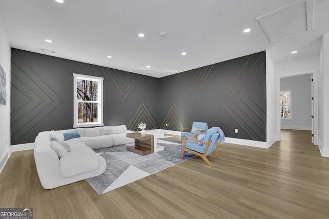 living room featuring light wood-type flooring