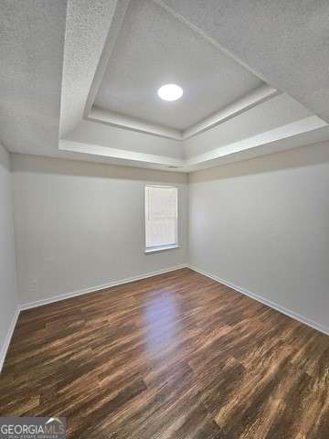 additional living space with dark wood-type flooring and a textured ceiling