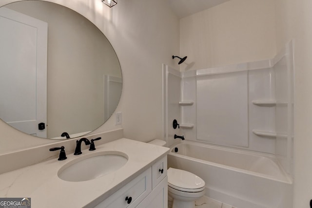 full bathroom with shower / tub combination, vanity, and toilet