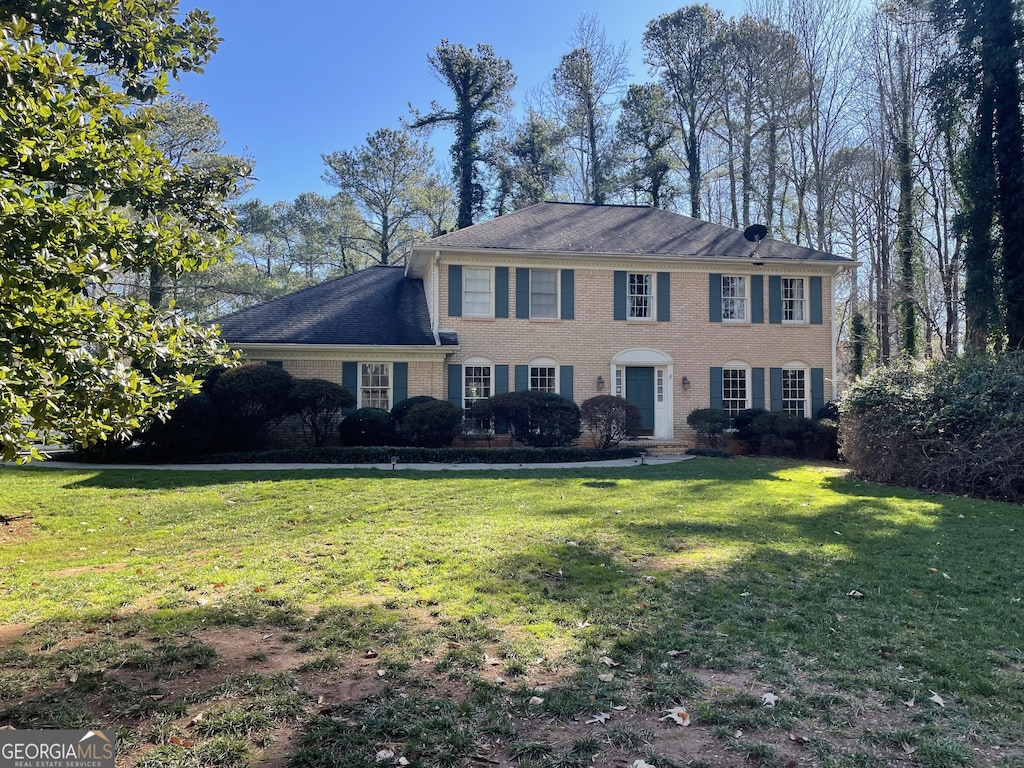 colonial house with a front lawn