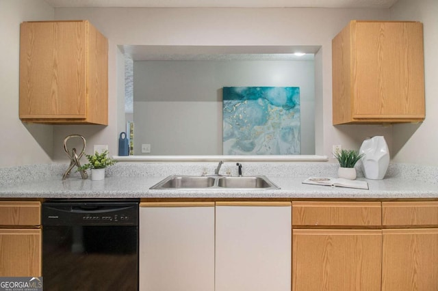 kitchen with sink, light brown cabinets, and black dishwasher