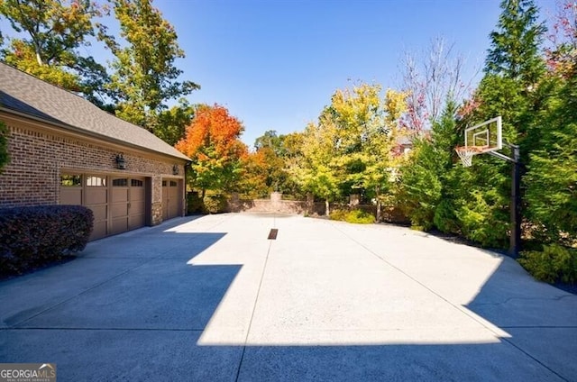 view of patio with a garage