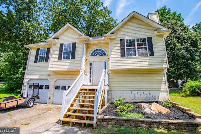 bi-level home with a garage