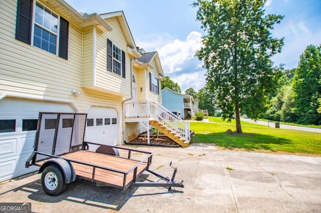 view of patio featuring a garage