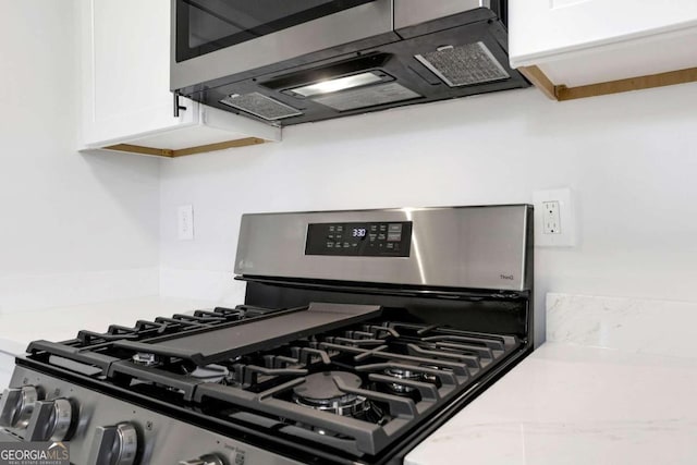 interior details with appliances with stainless steel finishes and white cabinetry