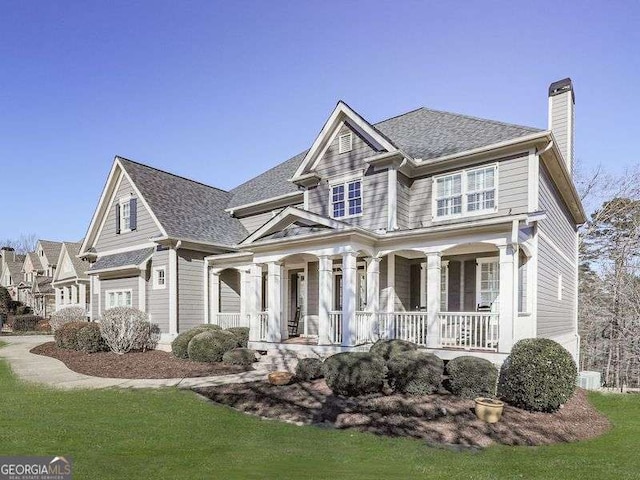 view of front of property featuring a front lawn and a porch