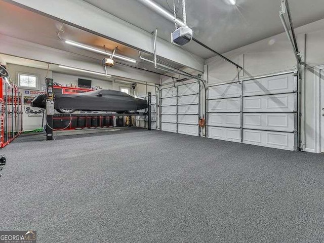 garage with a garage door opener