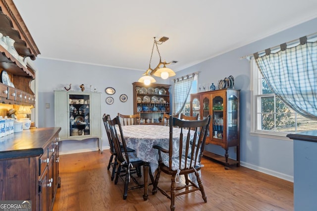 dining room featuring ornamental molding and hardwood / wood-style floors