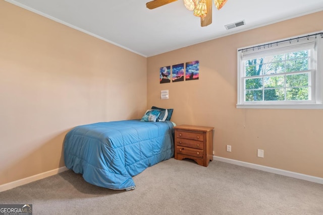 bedroom featuring ceiling fan and carpet flooring