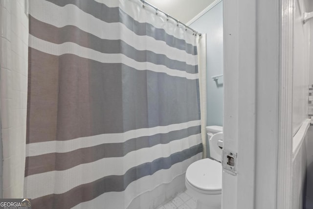 bathroom featuring toilet and a shower with shower curtain