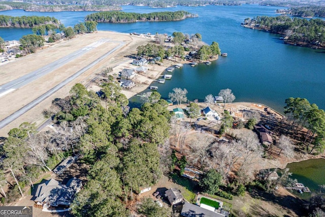 aerial view with a water view